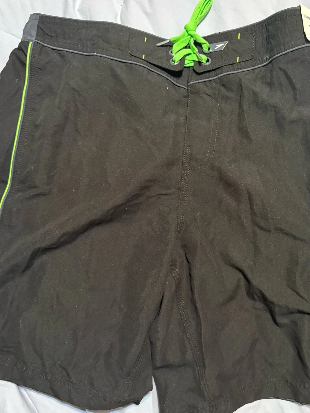 Speedo Black Board Shorts with Neon Green Drawstring